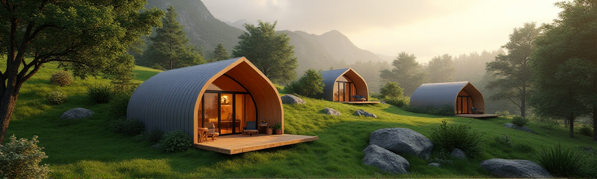 Ultra High Resolution digital art of a conceptual visualization of the tiny home movement in New Zealand, blending affordability, sustainability, and minimalist living. The scene features a lush, green landscape with tiny homes nestled harmoniously, designed with modern architecture and natural elements. The primary light source is soft, diffused sunlight from the upper left, casting gentle shadows and creating a serene atmosphere. Warm interior lights from the tiny homes add a cozy feel, complementing the soft, natural lighting. The medium-distance aerial view provides a balanced perspective, with the tiny homes arranged slightly off-center using the rule of thirds for a dynamic yet harmonious composition. The earthy greens and warm browns dominate the palette, accented by soft blues and whites, creating a warm, analogous color harmony. The emotional tone is optimistic and peaceful, with a light visual weight, capturing the essence of sustainable, minimalist living in a photorealistic 2D digital art style award-winning, epic composition, ultra detailed