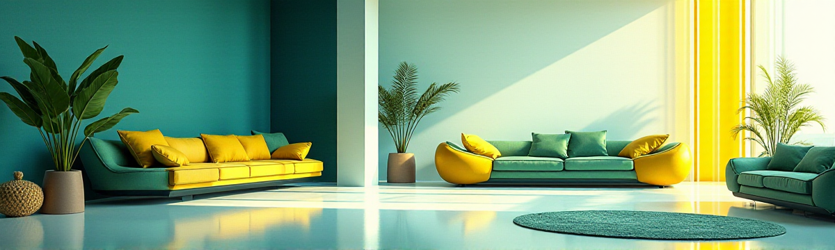 Ultra High Resolution abstract geometric art representation capturing the theme of maximizing small living spaces through innovative furniture solutions, focusing on versatility and aesthetics. The mixed media approach combines digital 2D art with traditional pen and ink, symbolizing the merger of custom and ready-made options with intricate detailing. The artwork is illuminated by soft diffused light from the top-right corner, creating gentle shadows that suggest openness and space, while a secondary glow from the bottom-left adds depth and dimension. The perspective is wide-angle, eye-level, encapsulating versatility and a centered composition for balance. The color palette primarily features cool shades of blue and green, with warm yellow accents that hint at creativity and comfort, following an analogous color harmony. The mood is serene and optimistic, achieved by balancing vibrant colors with soft tones and using negative space to emphasize multifunctional designs. This award-winning, epic composition is ultra detailed